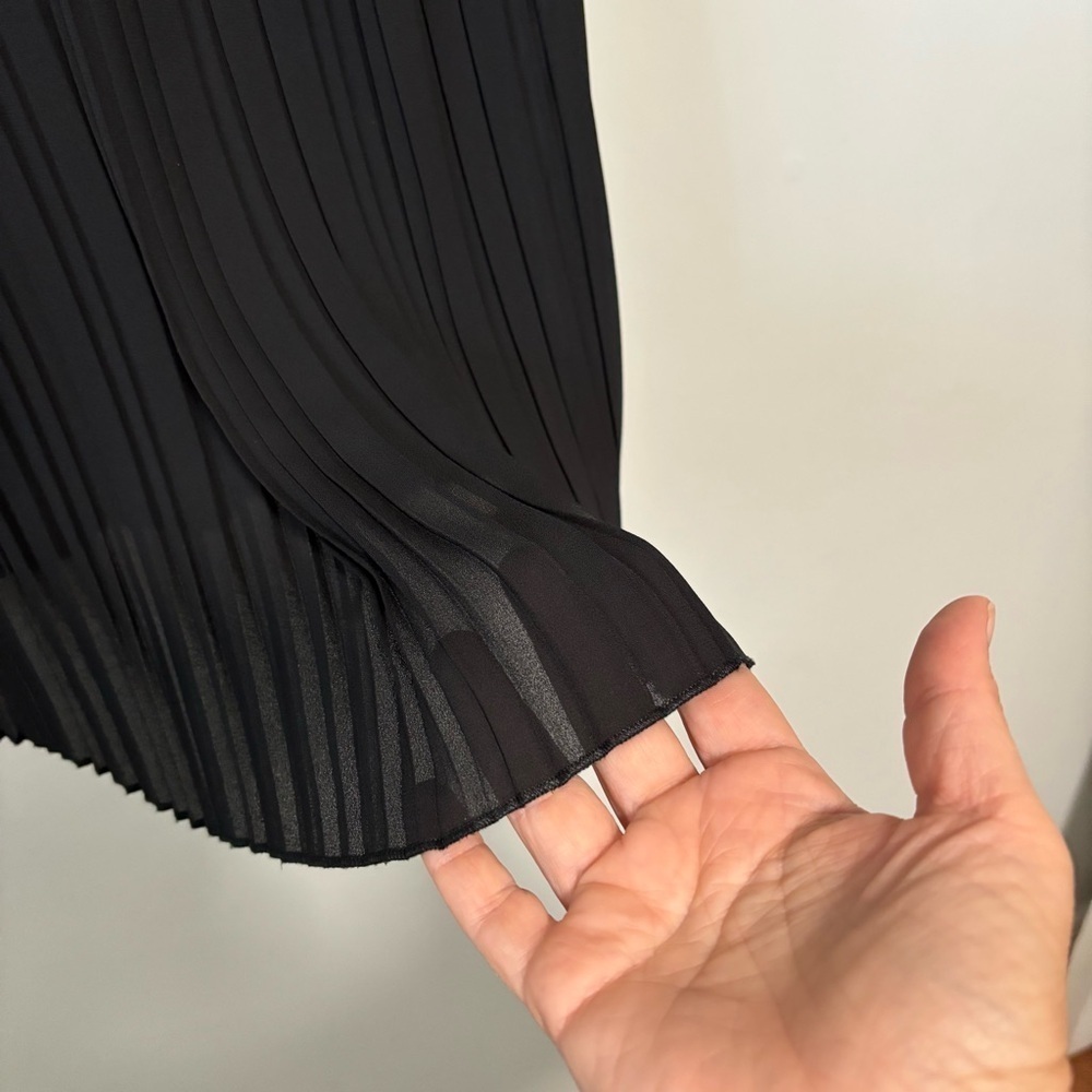 Karen Millen Black Pleated Faux Leather Waist Fit Flare High Neck Mini Dress - Picture 8 of 10